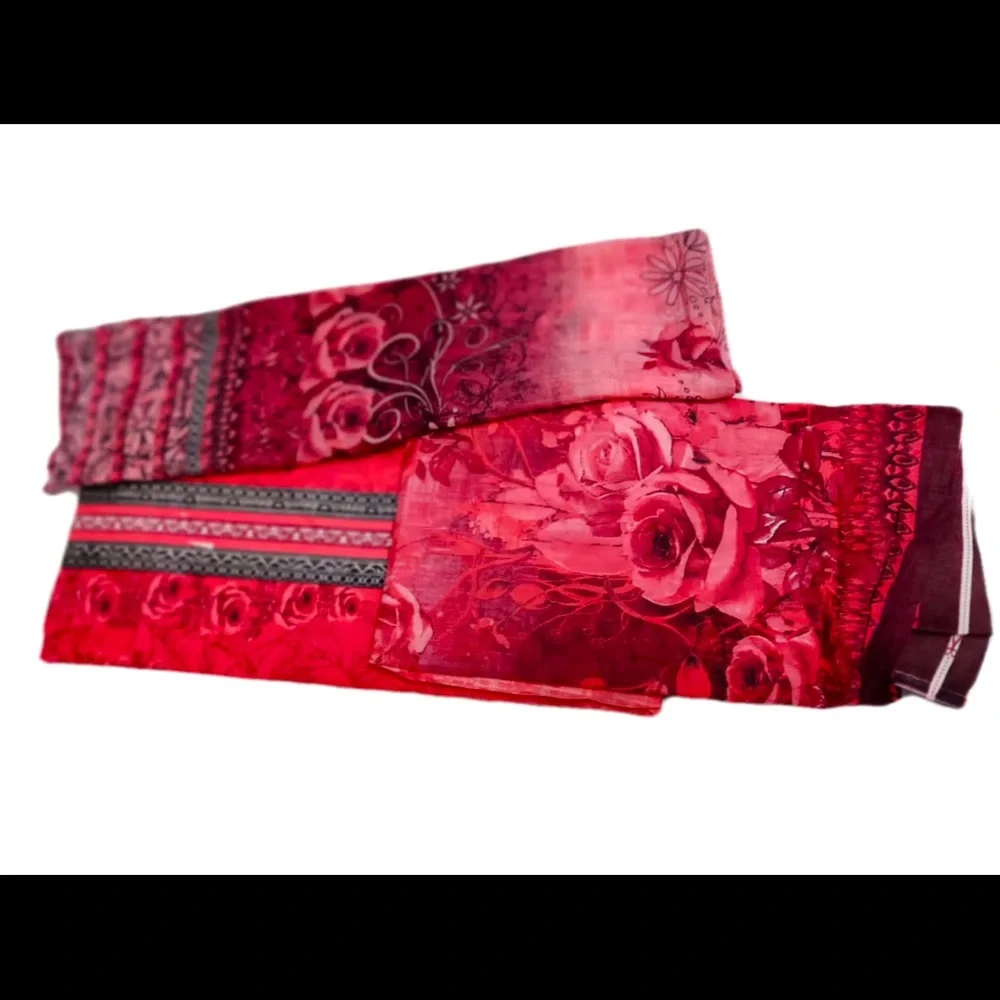 Unstitched dress material cotton three piece suit-Free Size - Picture 4 of 5